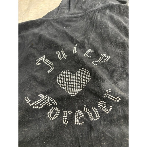 Juicy Couture x Forever 21 Black Velour Rhinestone Hooded Zip Up Jacket size M - Picture 3 of 7